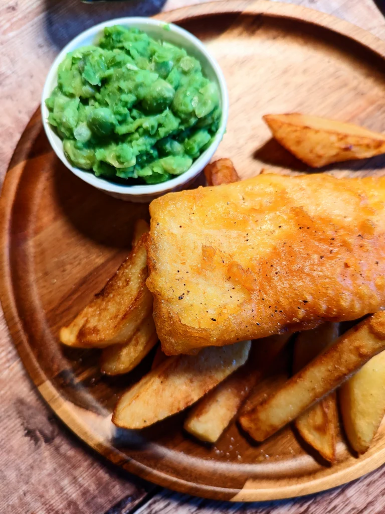 Beer Battered Fish and Chips with Mushy Peas