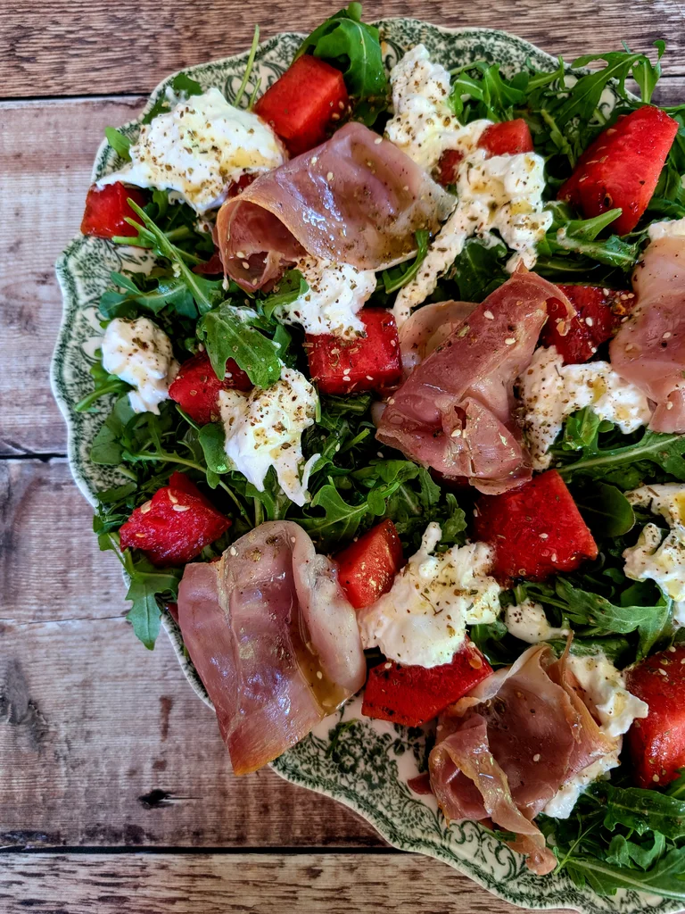 Charred Watermelon, Burrata and Parma Ham Salad