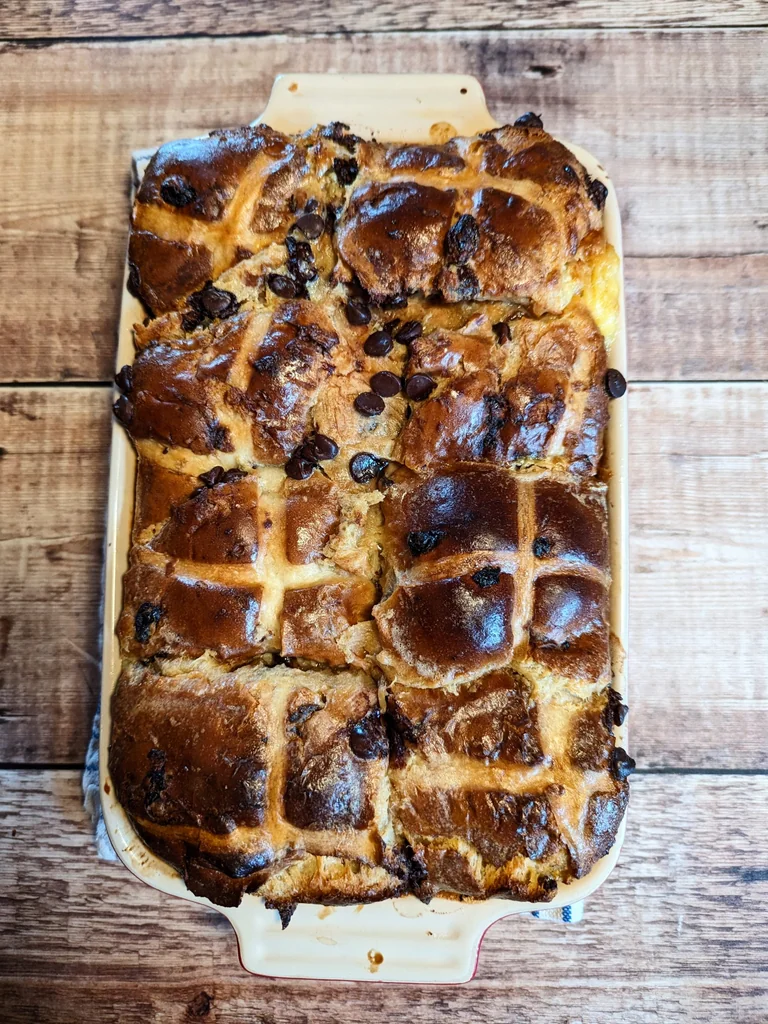 Chocolate Hot Cross Bun Pudding