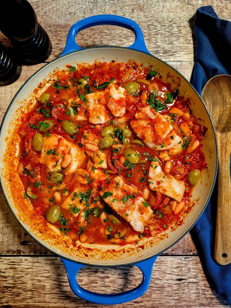 Cod with Chorizo and Cannellini Beans