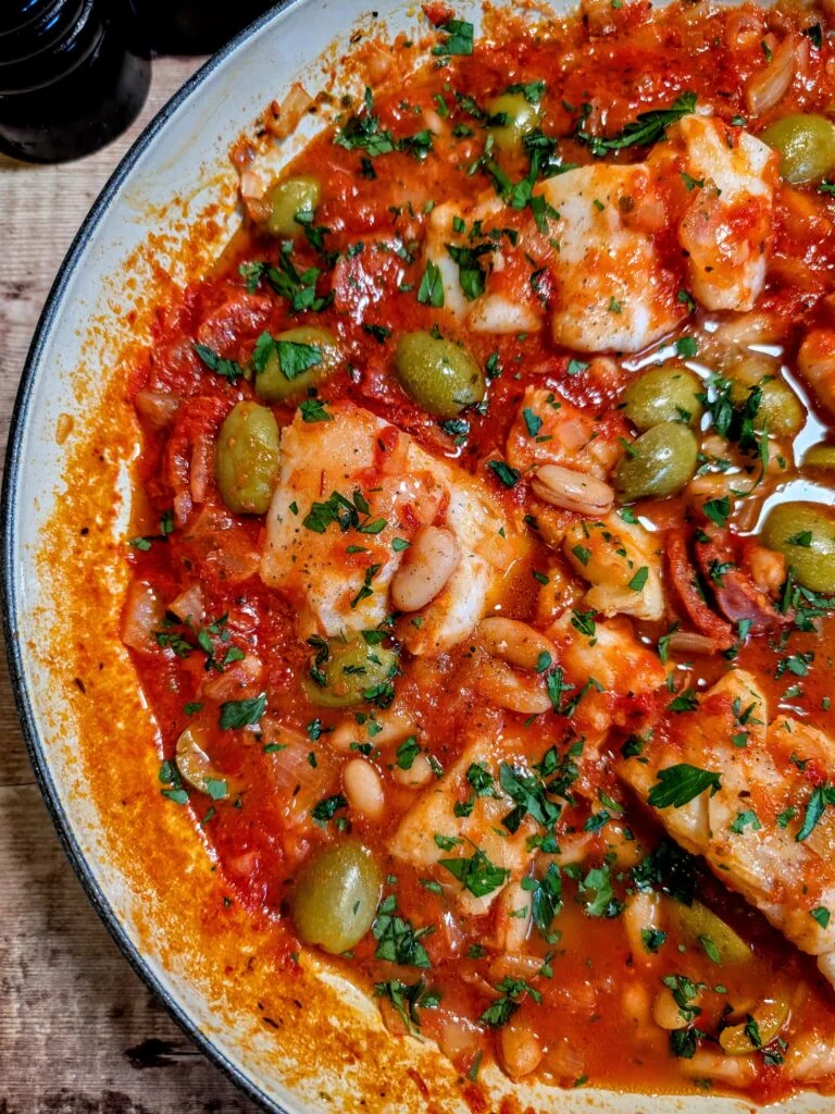 Cod with Chorizo and Cannellini Beans