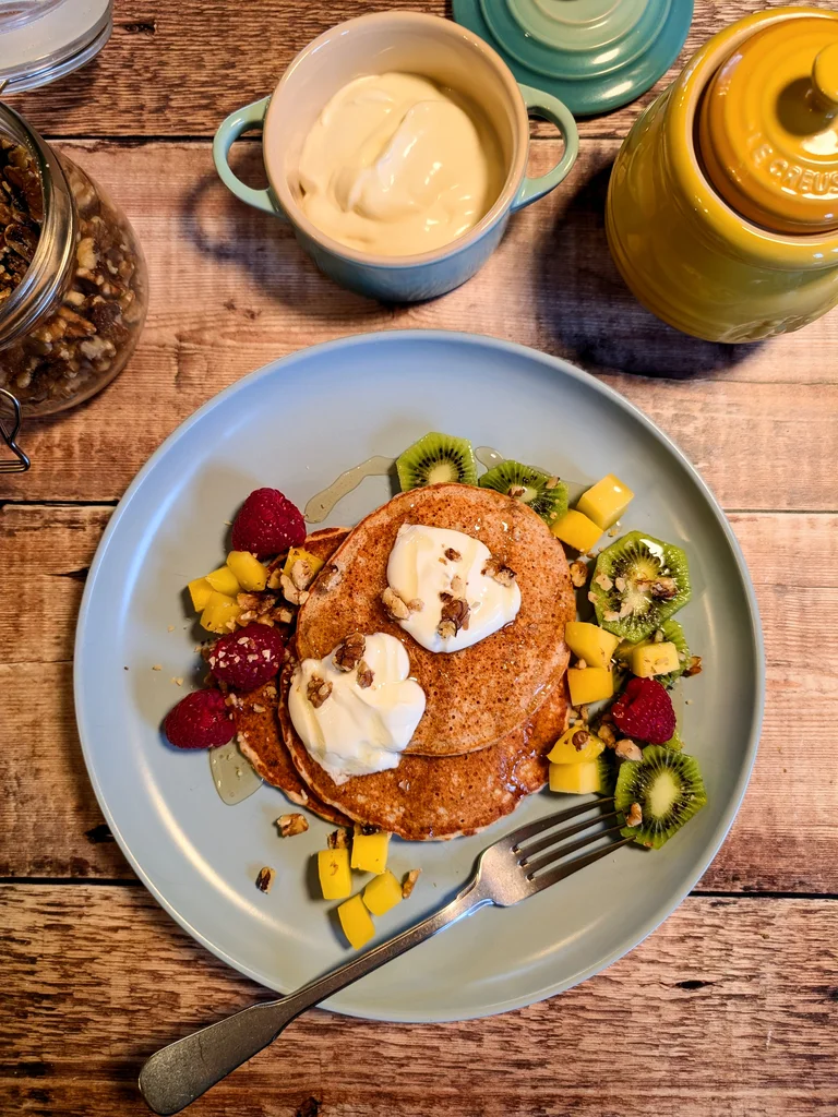 Fluffy Rosewater Pancakes with Fresh Fruit