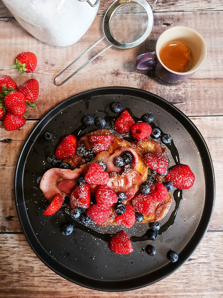 French Toast with Crispy Bacon and Berries