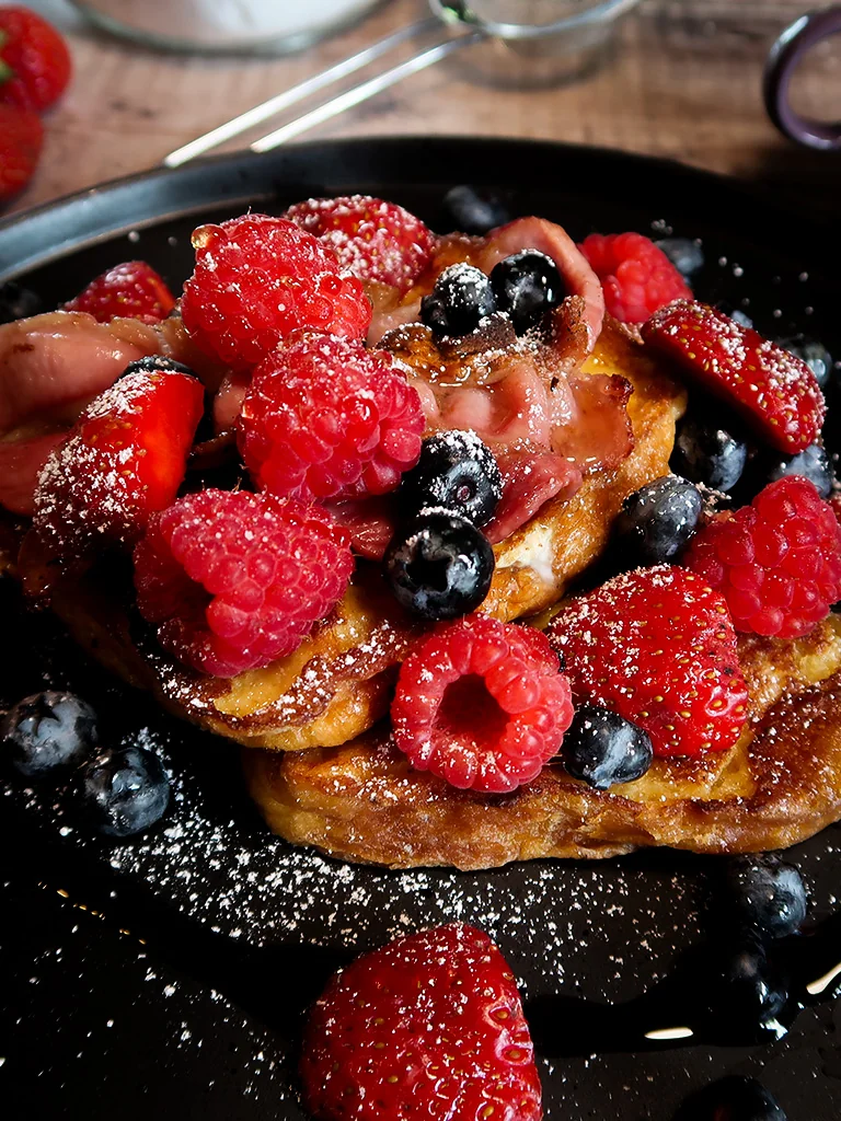 French Toast with Crispy Bacon and Berries