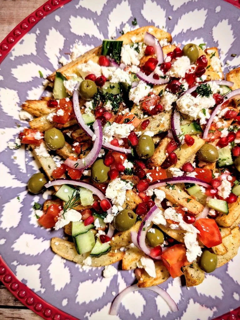 Greek Loaded Fries with Feta and Pomegranate