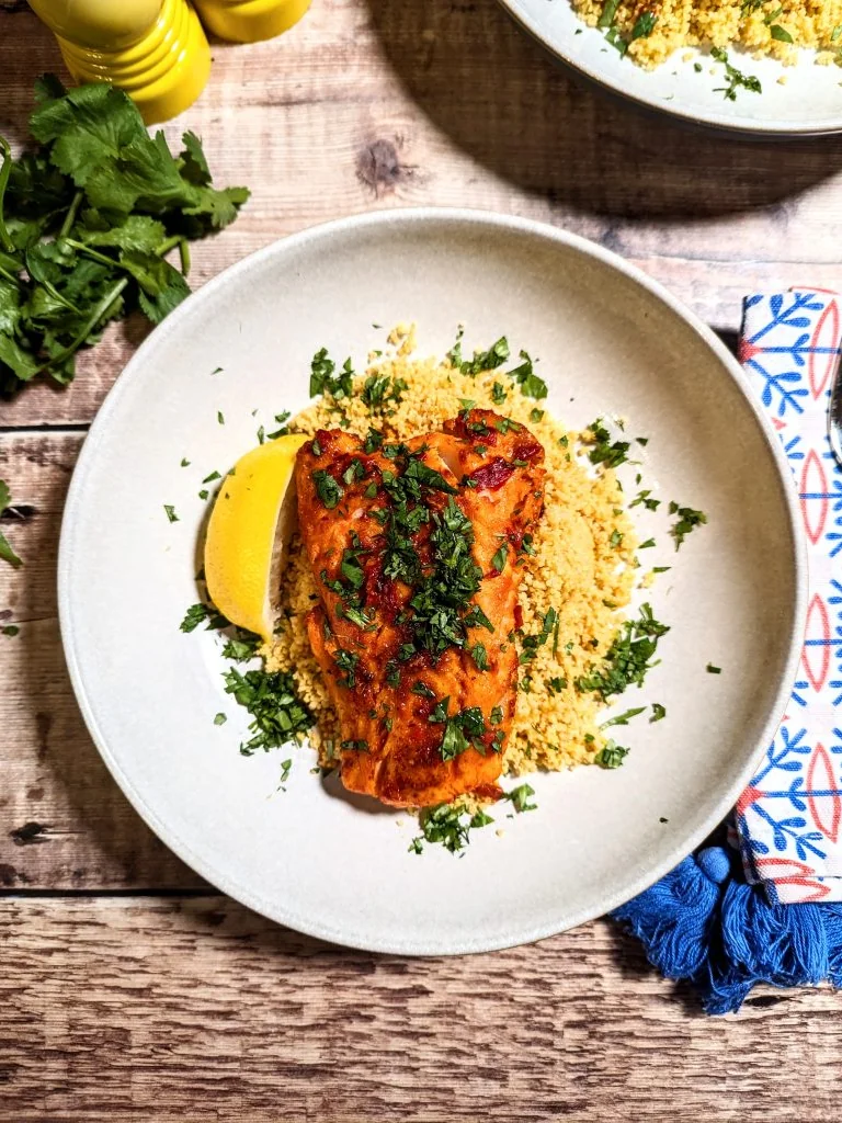 Harissa Spiced Cod with Lemon Couscous