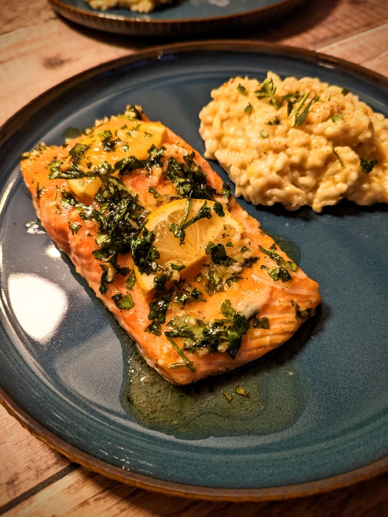 Honey & Garlic Baked Salmon with Risotto