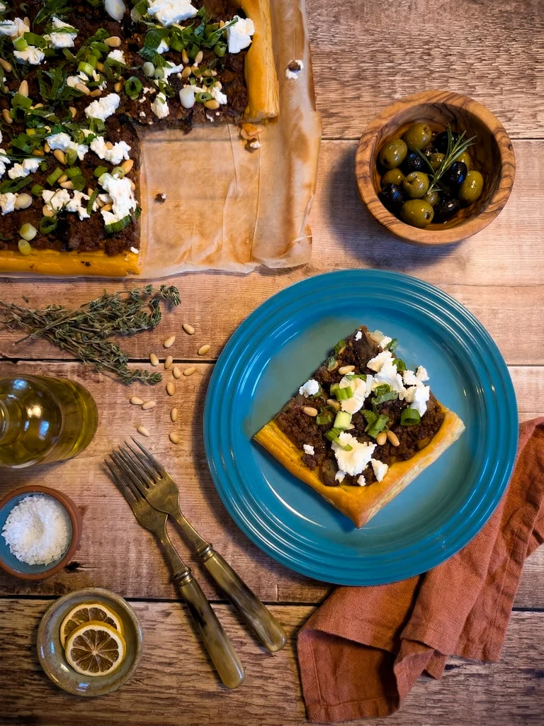 Mediterranean Spiced Lamb Puff Pastry Tart
