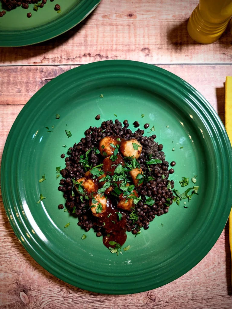 Miso-Glazed Scallops with Puy Lentils