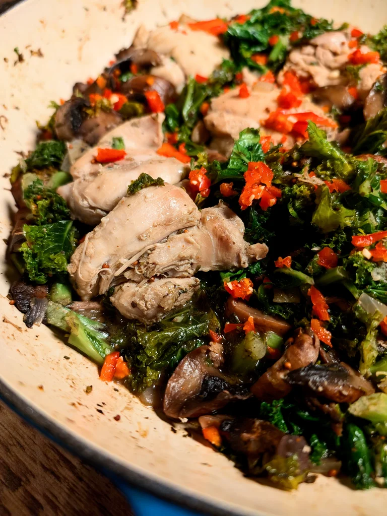 One-Pan Chicken with Mushrooms and Kale