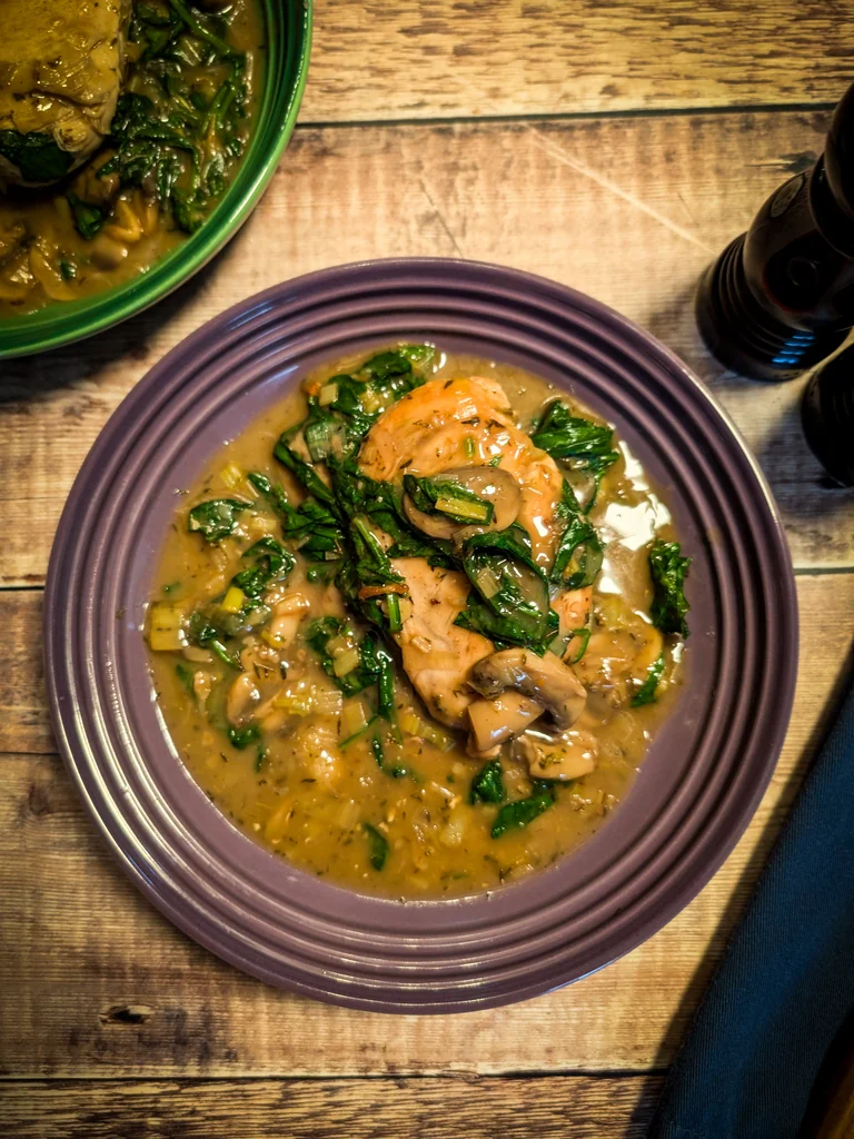 Pan-Seared Chicken with Thyme, Mushrooms and Spinach