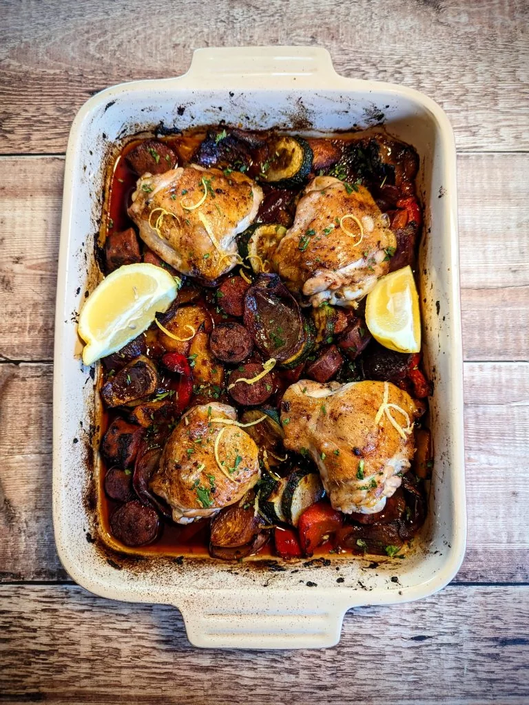 Rose Harissa Chicken & Mediterranean Vegetable Tray Bake