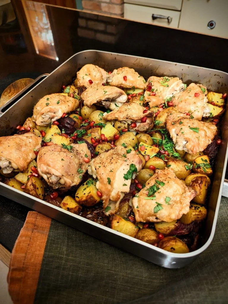 Spiced Chicken Potato and Onion Tray Bake