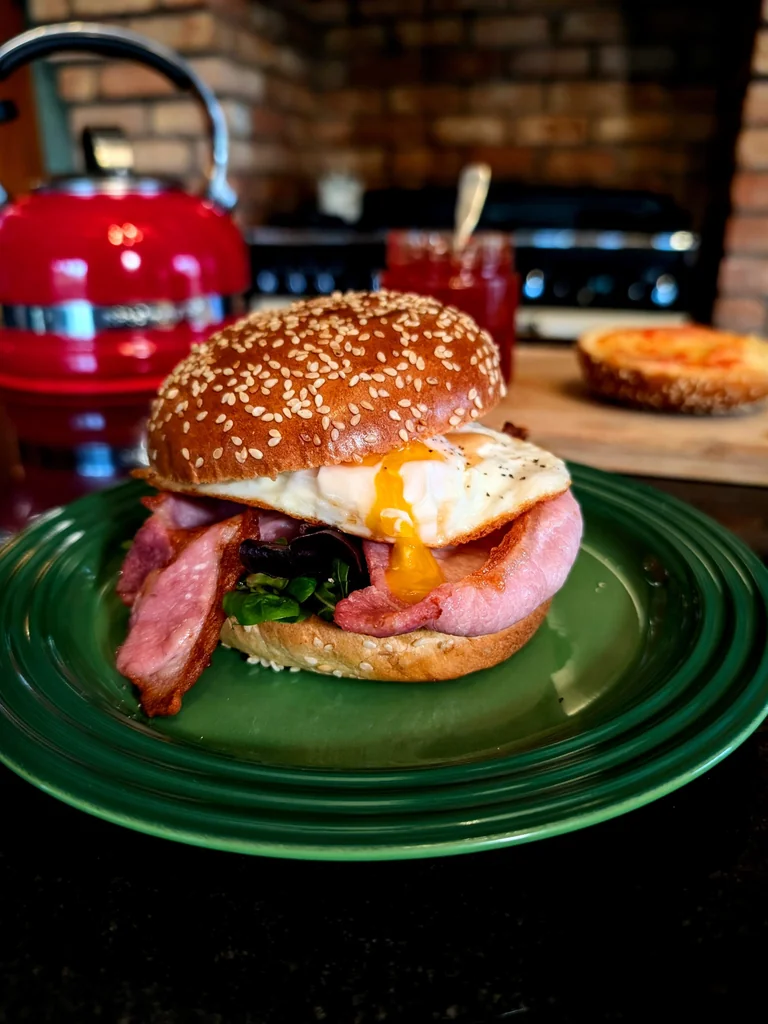 Spicy Breakfast Bap with Chilli Fried Egg and Crispy Bacon