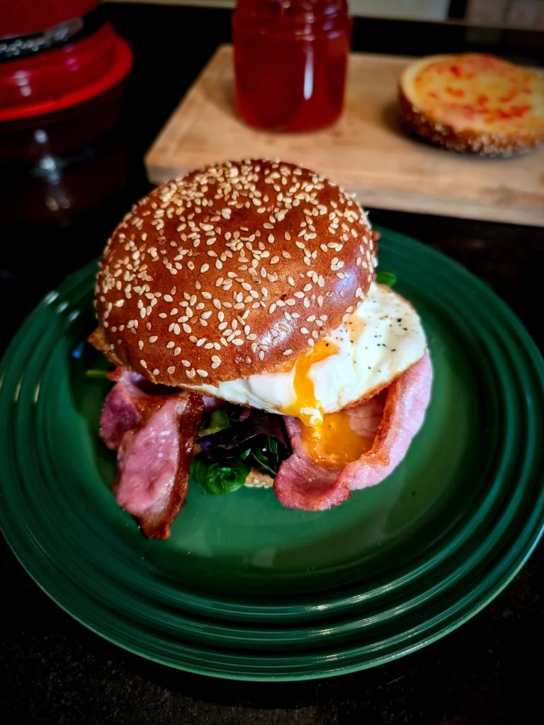 Spicy Breakfast Bap with Chilli Fried Egg and Crispy Bacon