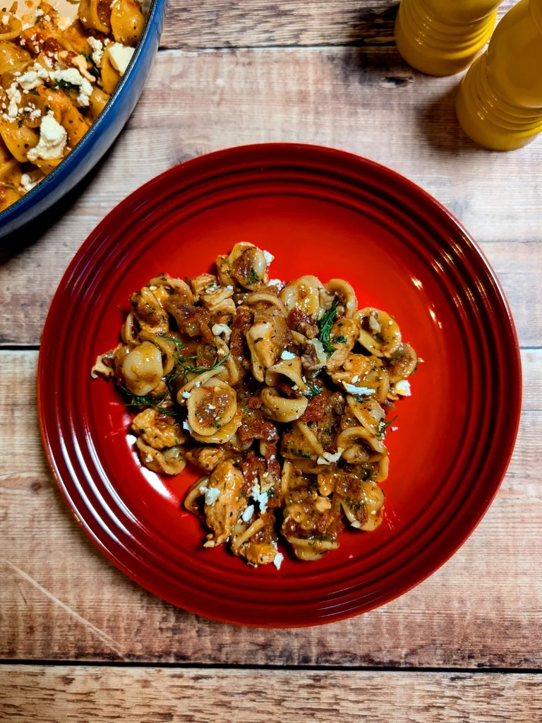 Sun-Dried Tomato Chicken Pasta with Feta and Walnuts