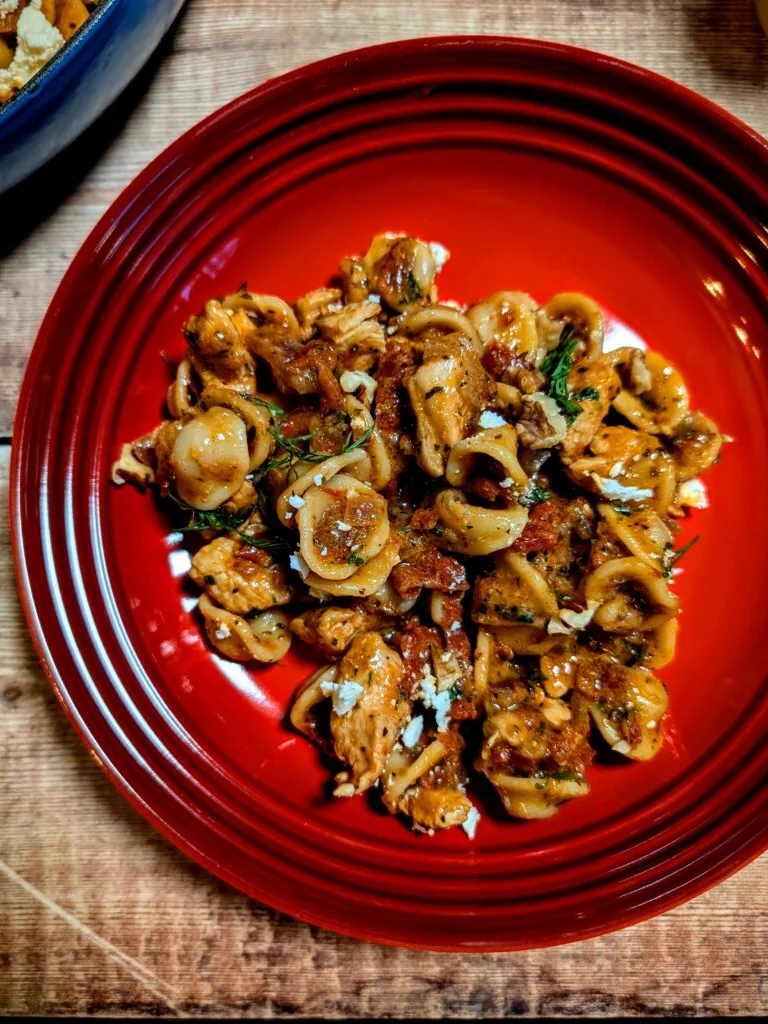Sun-Dried Tomato Chicken Pasta with Feta and Walnuts