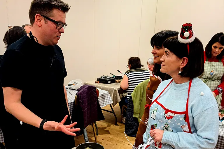 Cook-along cooking event with group of participants